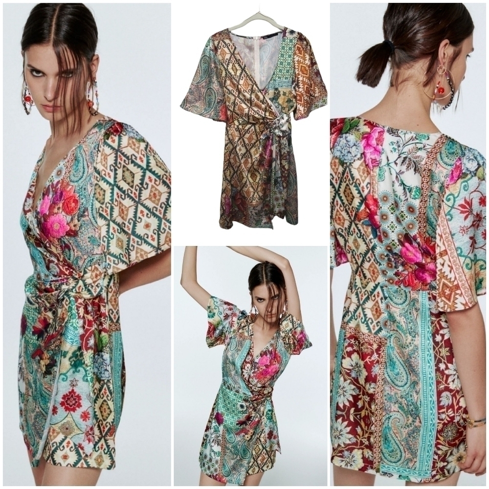 Zara PATCHWORK PRINT DRESS, SIZE S
